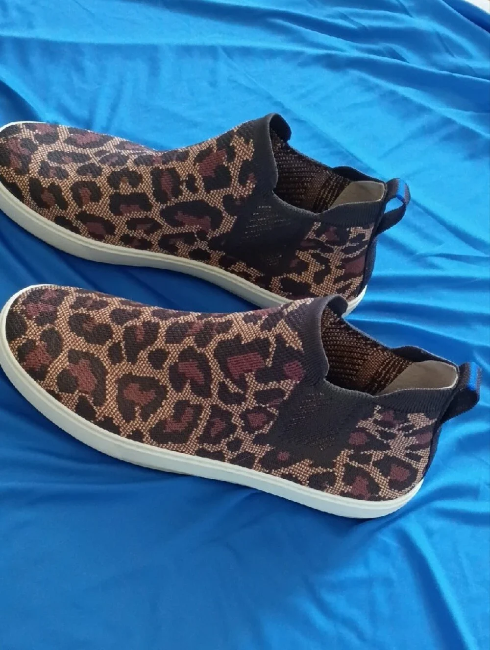 Rothy's The Chelsea Leopard Slip-On Knit Sneakers in Brown and Black